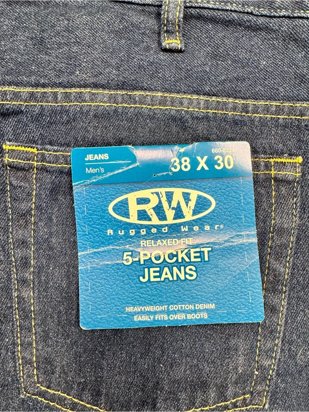 RW Rugged Wear Men’s 38x30 Dark Wash Relaxed Fit Heavyweight Jeans NWT